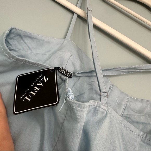 🦋 NWT Zaful Button Crisscross Cami Dress Baby Blue Small 4 - Picture 11 of 11